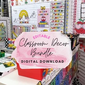 Nouveau lot de décorations pour la classe aux couleurs calmes et modernes modifiable | Thème pastel de la classe en téléchargement numérique