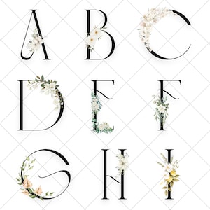 Alfabeto Floral Botânico svg | Letras Maiúsculas A–Z | Letras Inspiradas em Plantas png jpg PDF DXF EPS para Cricut e Impressão