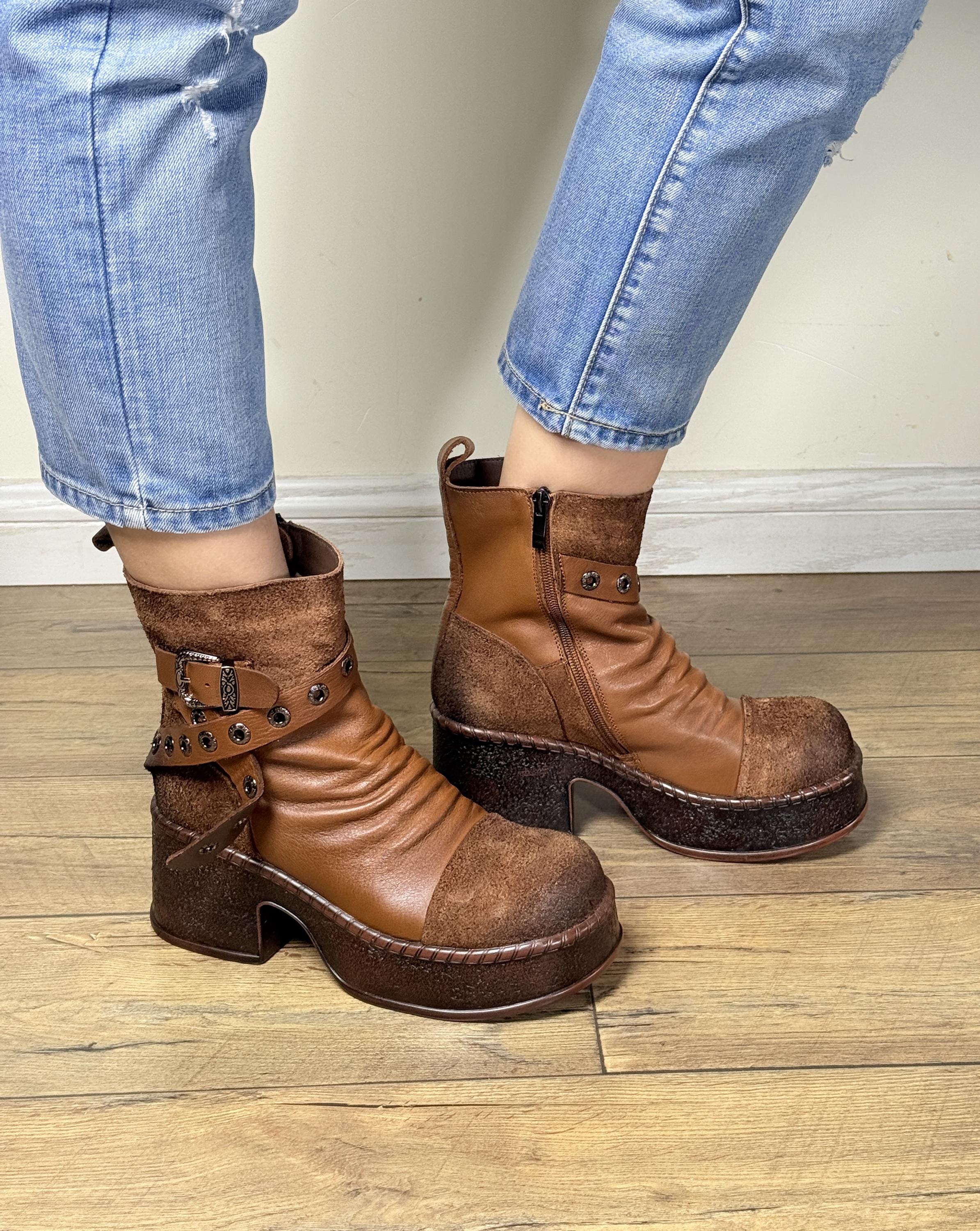 Distressed Brown Leather Women