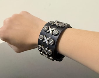 Studded Faux Leather Cuff | Gothic Punk Biker Bracelet