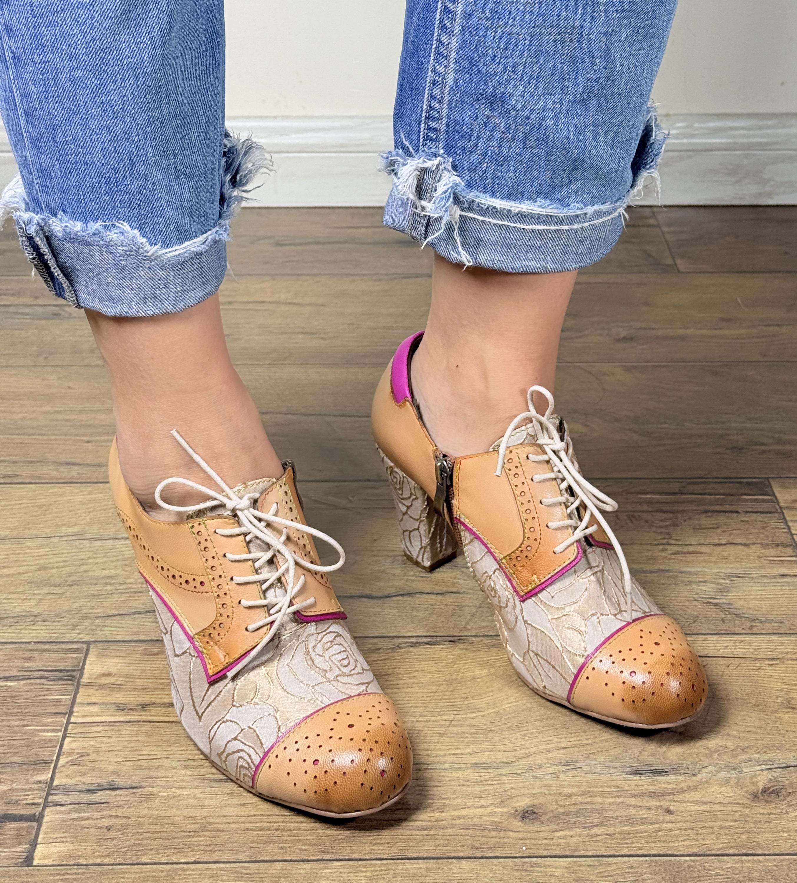 Chaussures richelieu à gros talons pour femme Cuir et tissu