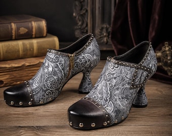Artistic Victorian Heels, Gothic Floral Shoes, Sculptural Heel Pumps, Dark Academia Statement Shoes