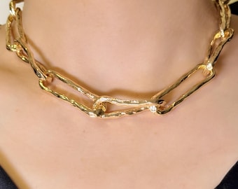 Chunky Gold Paperclip Chain Choker Short Bold Statement Necklace Thick Link Collar Necklace