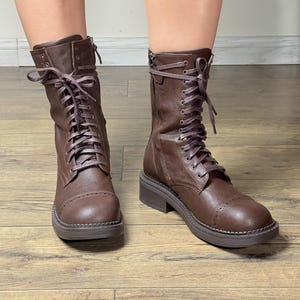 Distressed Leather Biker Boots: Mid-Calf Lace-Up Motorcycle Boots