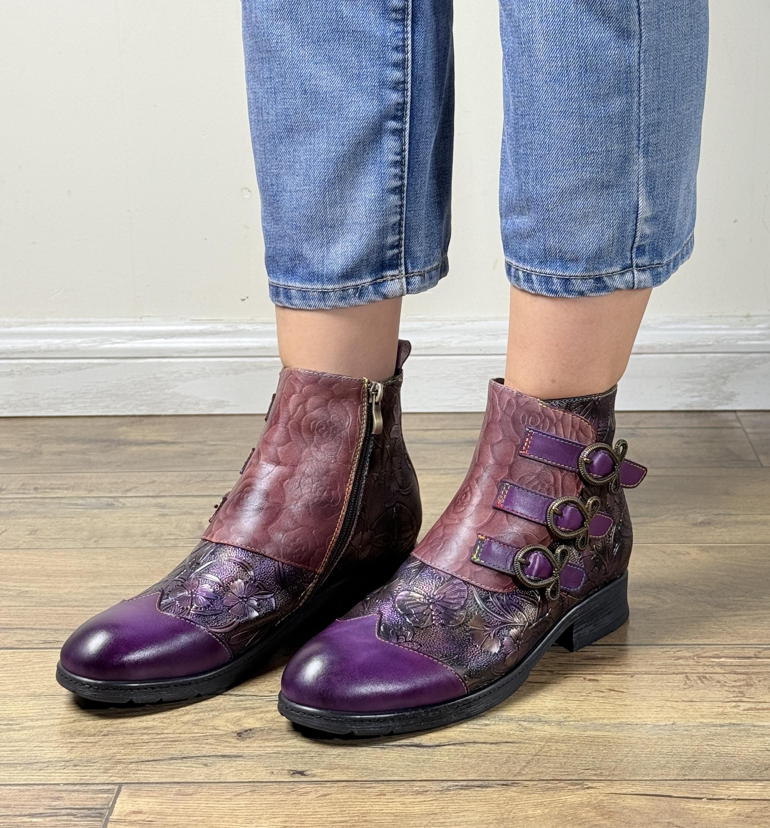 Vintage Inspired Ankle Boots: Art Deco Patchwork Leather Booties