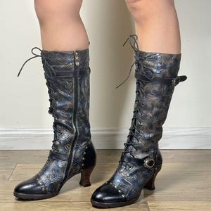 Stivali Alti al Ginocchio, da Donna, Tacco Alto, Plateau, Stile Steampunk, Gotico, Vintage, Cosplay, Nero (Nero), 38 EU