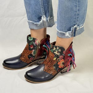 Handmade Patchwork Floral Ankle Boots: Exotic Leather Tassel Boho Boots