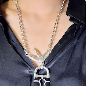 Boho Chic Chunky Gold and Silver Long Chain Necklace with Pendant – Modern Statement Necklace for Women