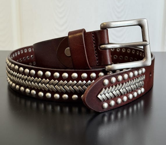 Genuine Leather Studded Belt: Studded Gothic Rock Fashion - Etsy display picture 1