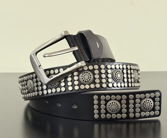 Handmade Tooled Full Grain Leather Studded Western Belt  display picture 2