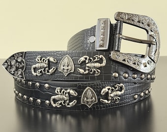 Black Scorpion Belt for Men | Punk Rock Leather Belt | Gothic Biker Accessory