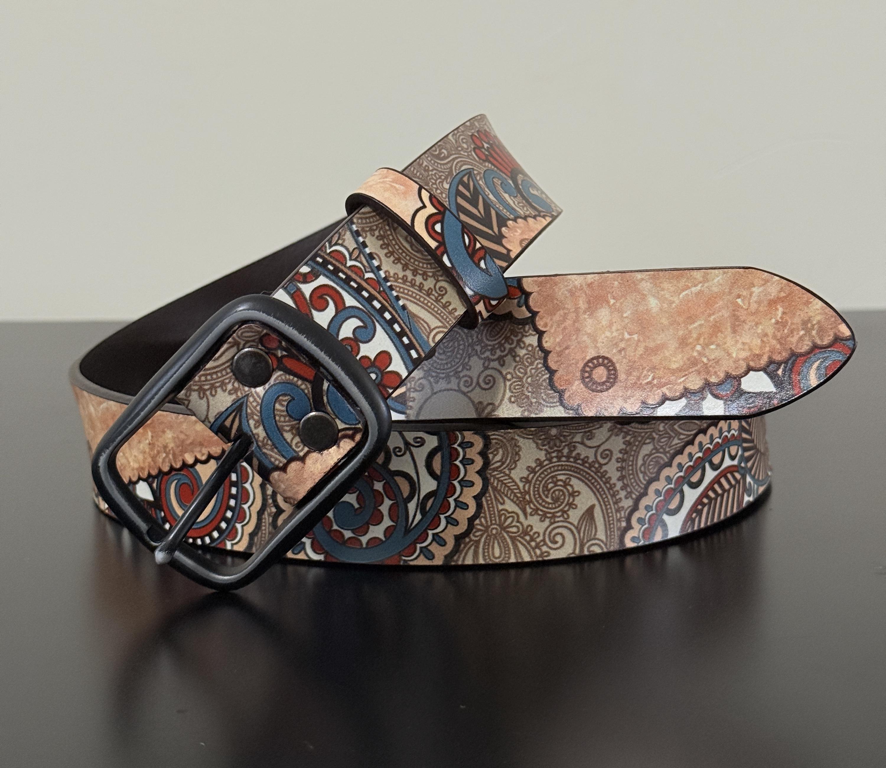 Genuine Buffalo Leather bohemian tribal pattern brown belt 5d764785IMG_9578__17769.  main image 2