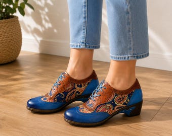Handmade Leather Oxford Shoes for Women, Artisan Lace Up Shoes, Comfortale Low Heel Leather Shoes, Unique Office Shoes