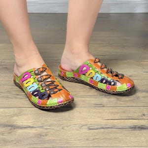 Handmade Colorful Leather Clog Sandals – Bright & Lightweight Women’s Flat Clogs | Boho Summer Sandals
