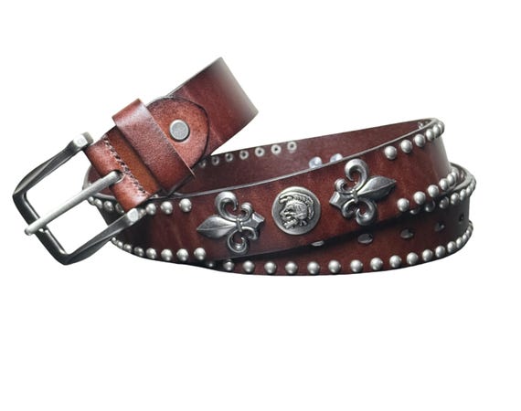 Genuine Leather Skull Belt: Studded Gothic Rock Fashion - Etsy display picture 1