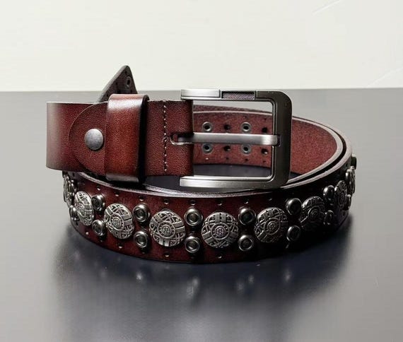 Genuine Leather Studded Belt: Studded Gothic Rock Fashion - Etsy display picture 2