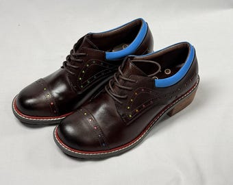Vintage Kaffee Braun Leder Oxford Schuhe: Blaue Akzent Brogues