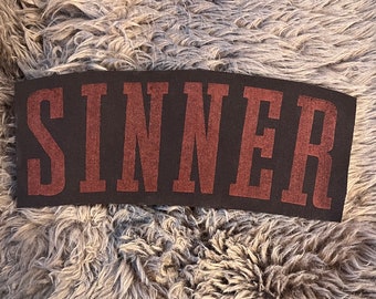 SINNER Patch Vintage * LUCKY Brand * upcycled handmade repurposed tee shirt fabric Iron On Decal one-of-a-kind Iron On Heat Transfer patch