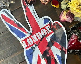 LONDON PEACE fabric Iron On Decal Heat Transfer Tshirt patch handmade from Vintage T Shirt BIG!