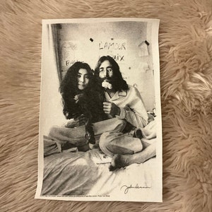 John Lennon & Yoko Ono in BED for HAIR Peace 15x 9 HUGE Iron On Decal Patch Beatles LoVe In Fab4