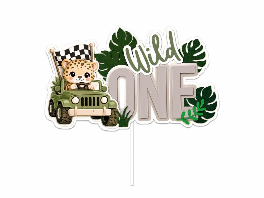 Wild One Cake Topper Jungle Safari First Birthday Boy Party Decor Jeep ...