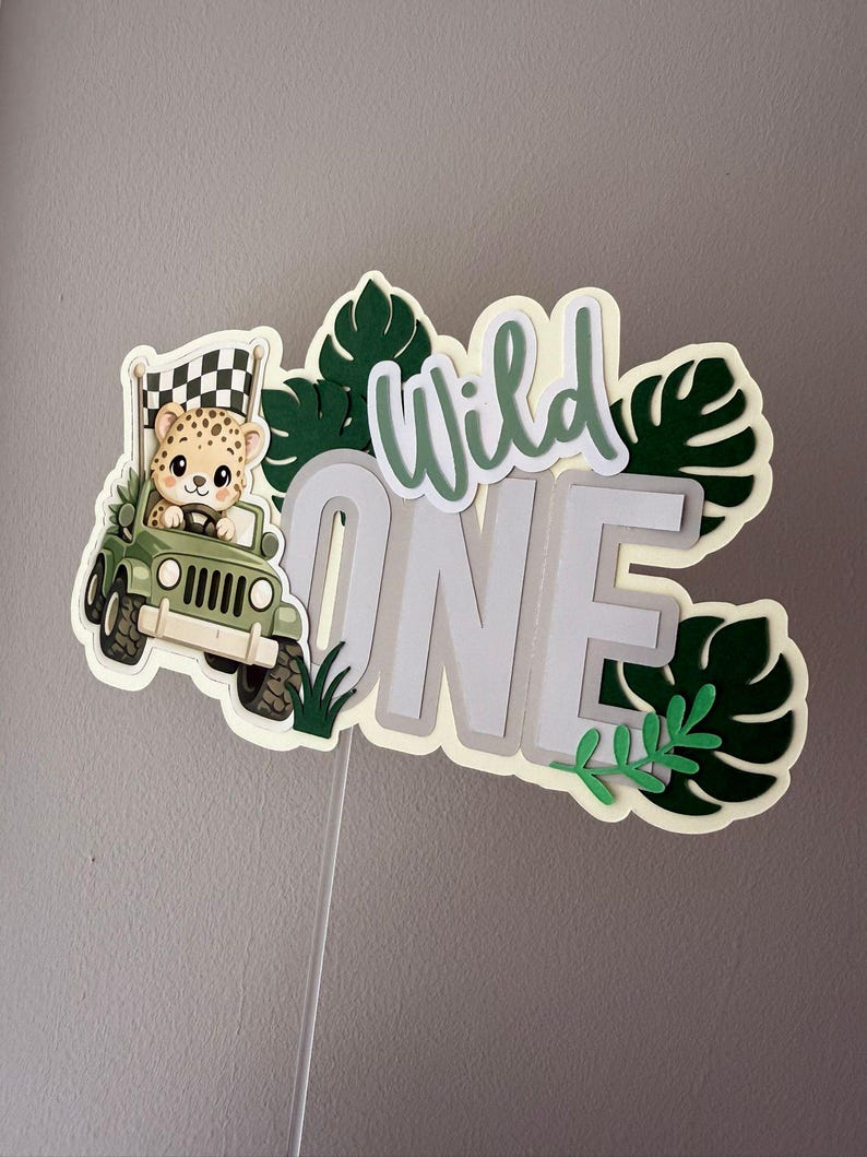 Wild One Cake Topper Jungle Safari First Birthday Boy Party Decor Jeep ...
