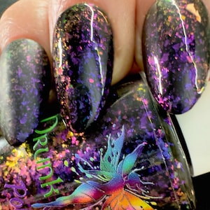 Ruby Gloom | A Black Jelly Nail Polish with Irregular-Sized Aurora Flakes