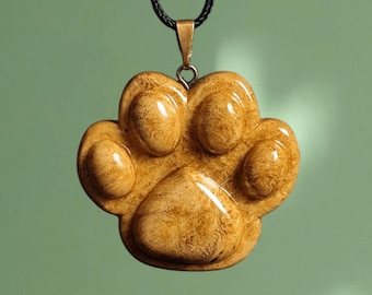 Hand Carved Acacia Burl Paw Pendant and Wooden Pet Lover Necklace