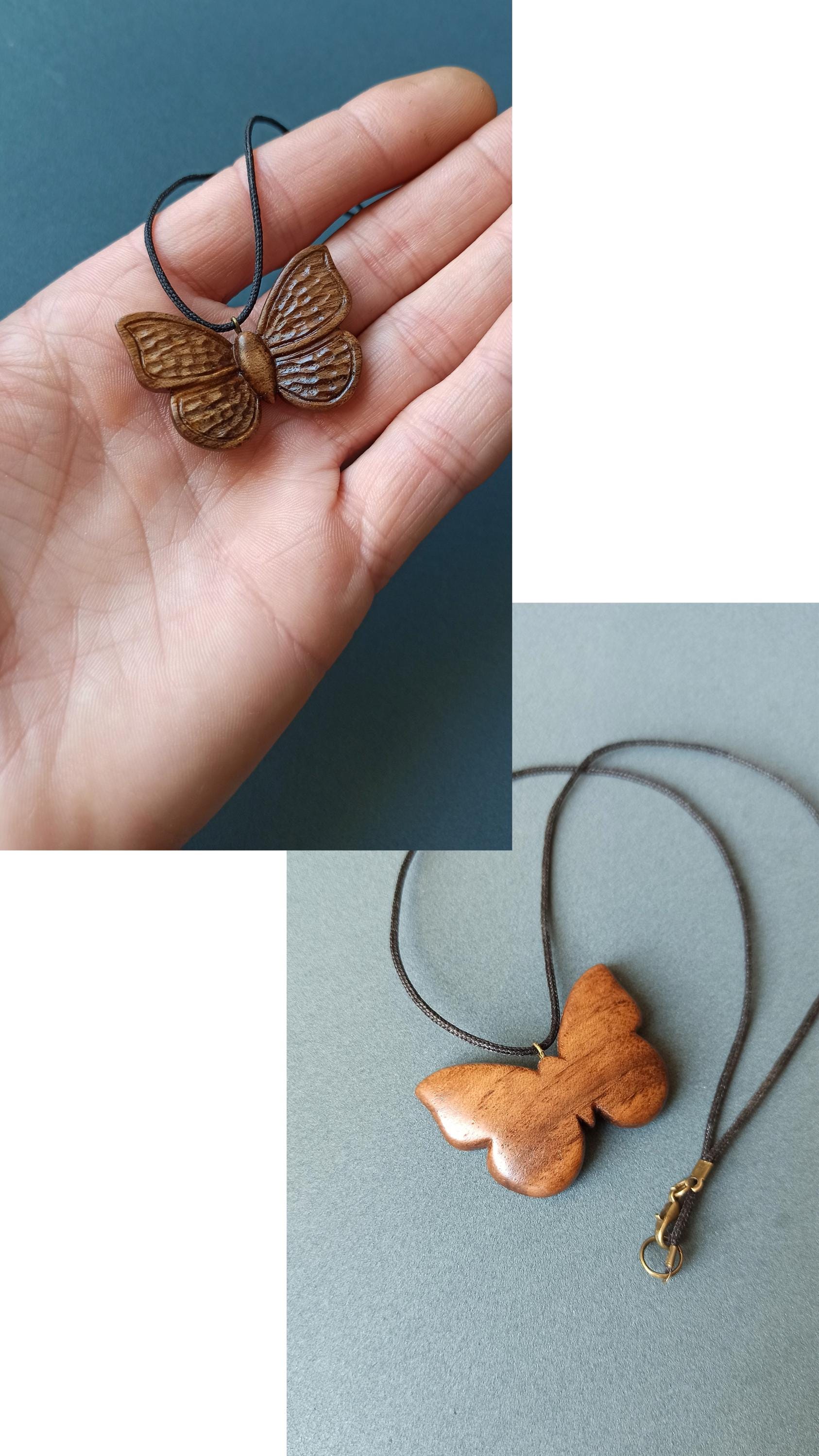 Wooden Handmade Pendant Butterfly, American Walnut, Rosewood, Amaranth, Sapele Mahogany, Bog Oak, Maple, Oak, Customization - Thumbnail 4