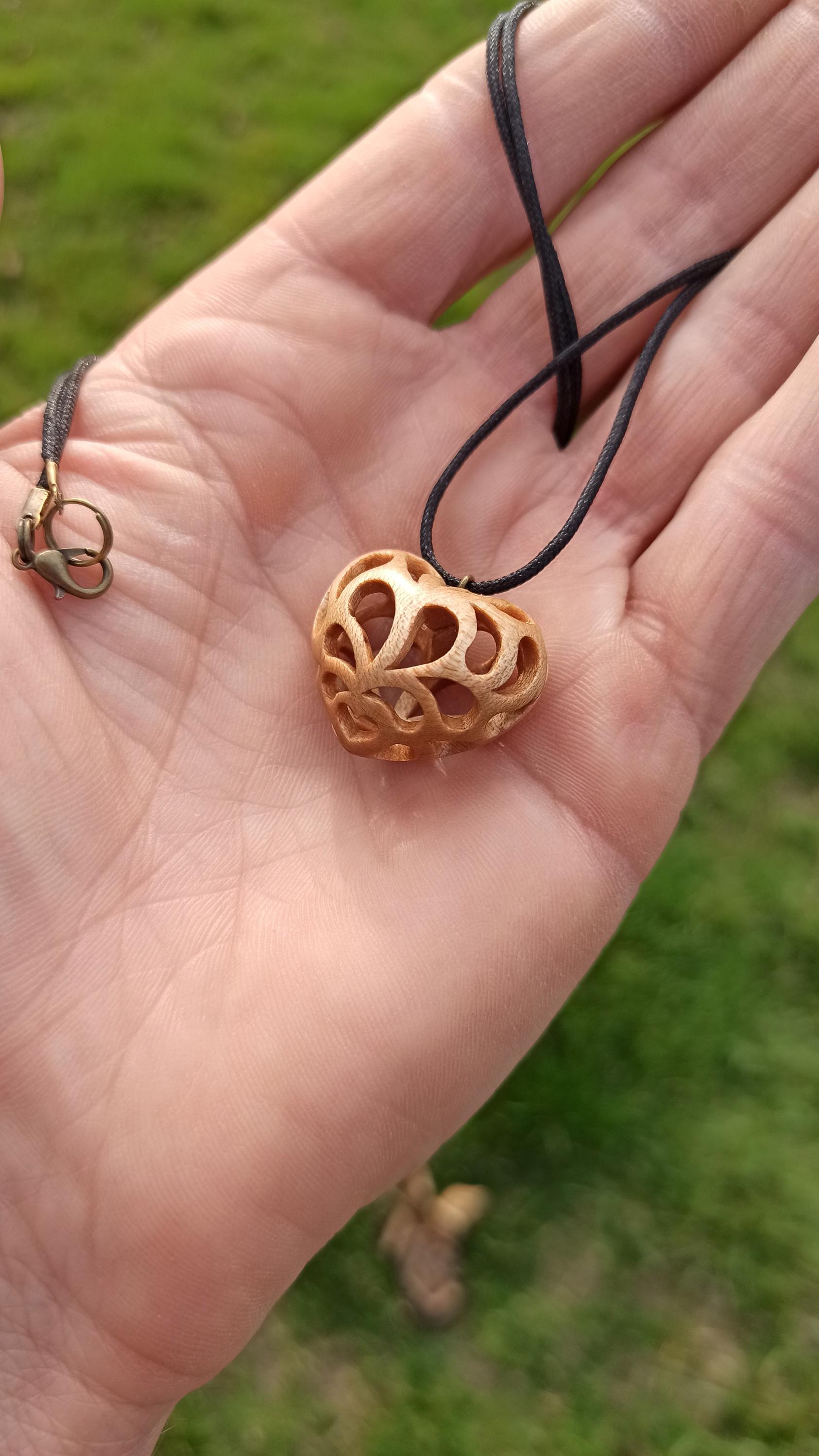 Wooden Handmade Pendant Openwork Heart, Maple, Bog oak, Mahogany, Amaranth, Rosewood, Customization - Thumbnail 5