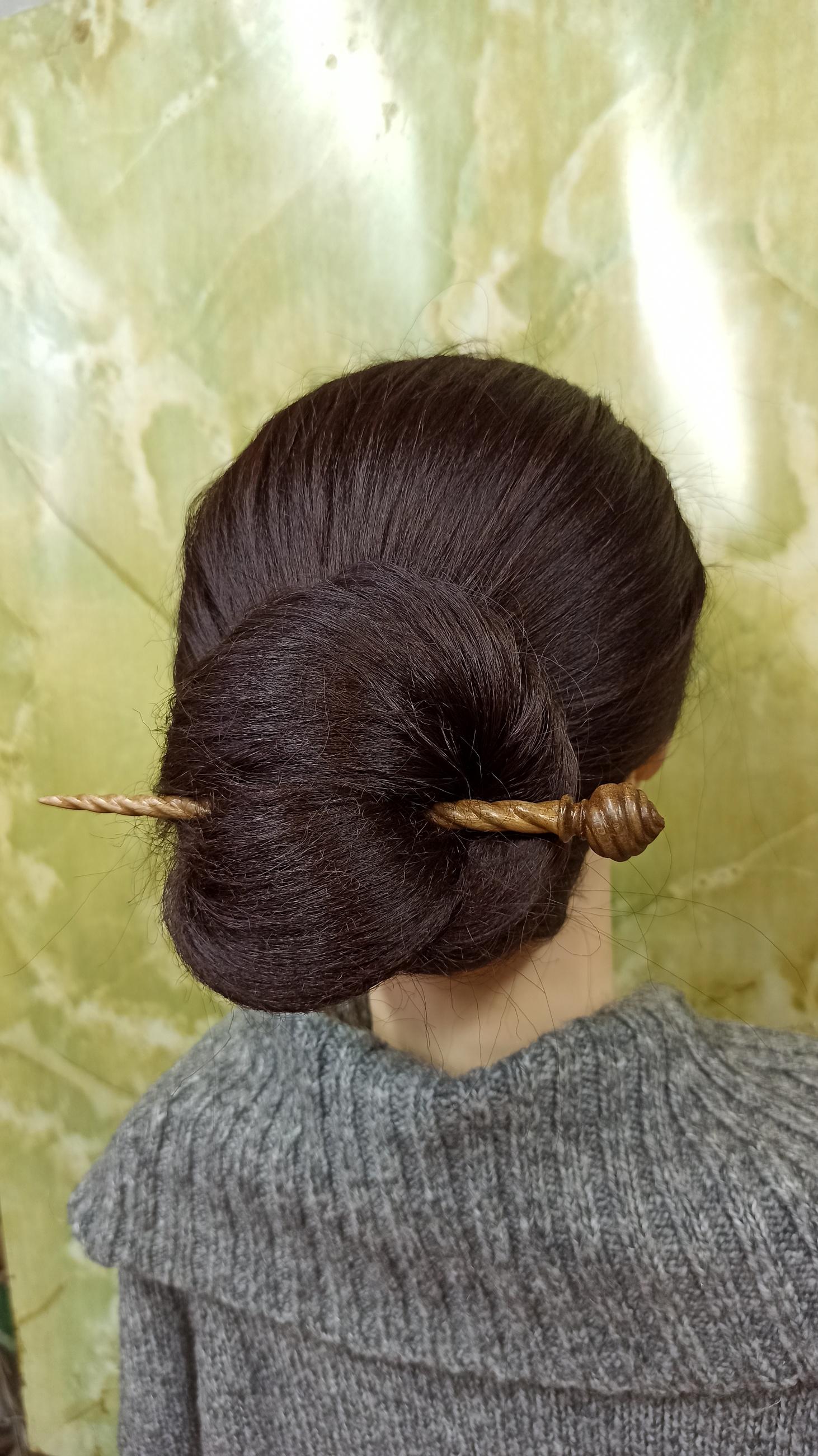 Carved Walnut Wood Hair Stick, Elegant Spiral Hair Pin, Classic Woodland Accessory, Choice of 7 Woods & Set - Thumbnail 5