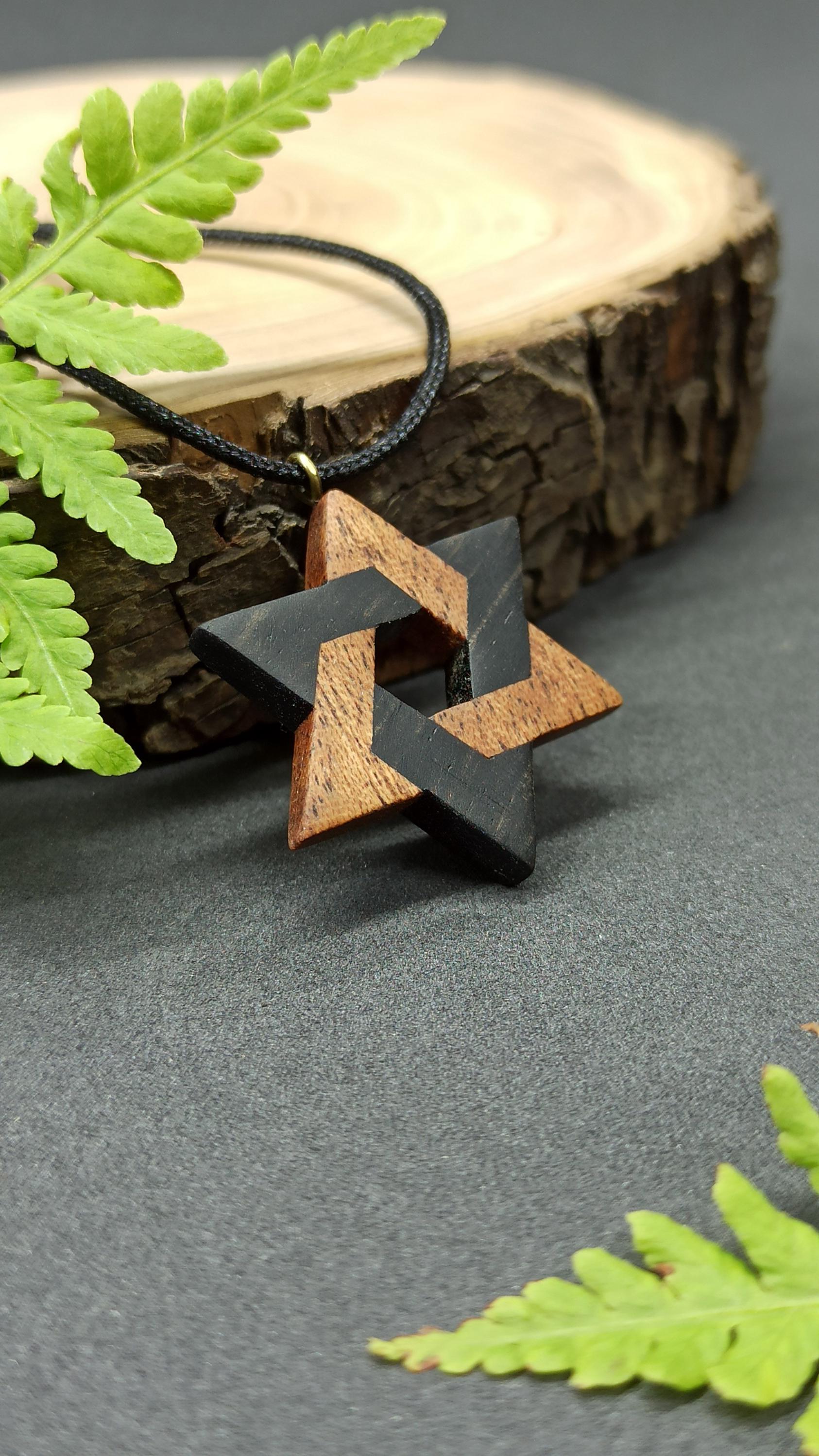 Star of David Handmade Wooden Pendant, Sapele & Ebony, Customization - Thumbnail 4