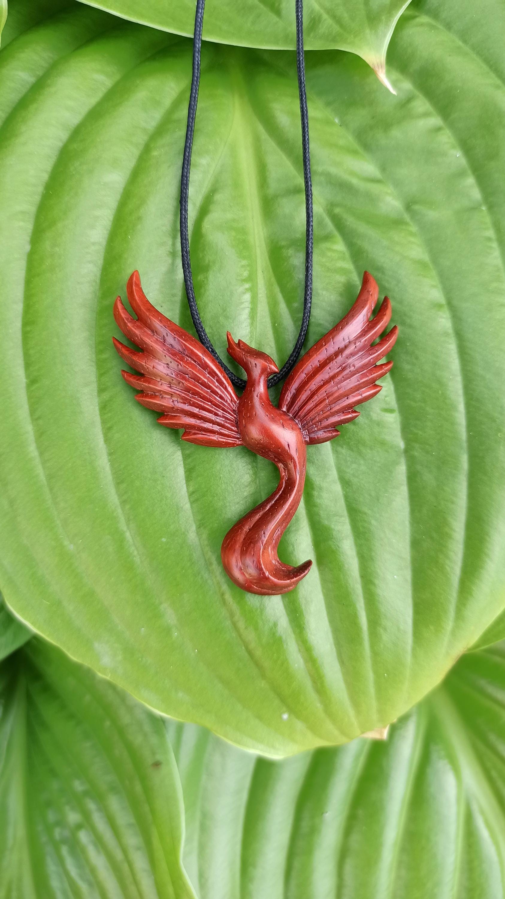 Wooden Handmade Phoenix Pendant, Padauk,Amaranth, Rosewood, Golden maple, Customization - Thumbnail 7