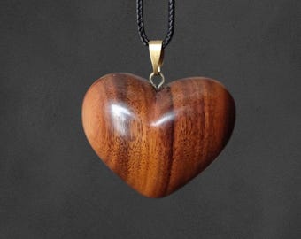 Hand Carved Rosewood Heart Necklace | 3D Exotic Wood Pendant | Romantic 5th Anniversary Gift for Her