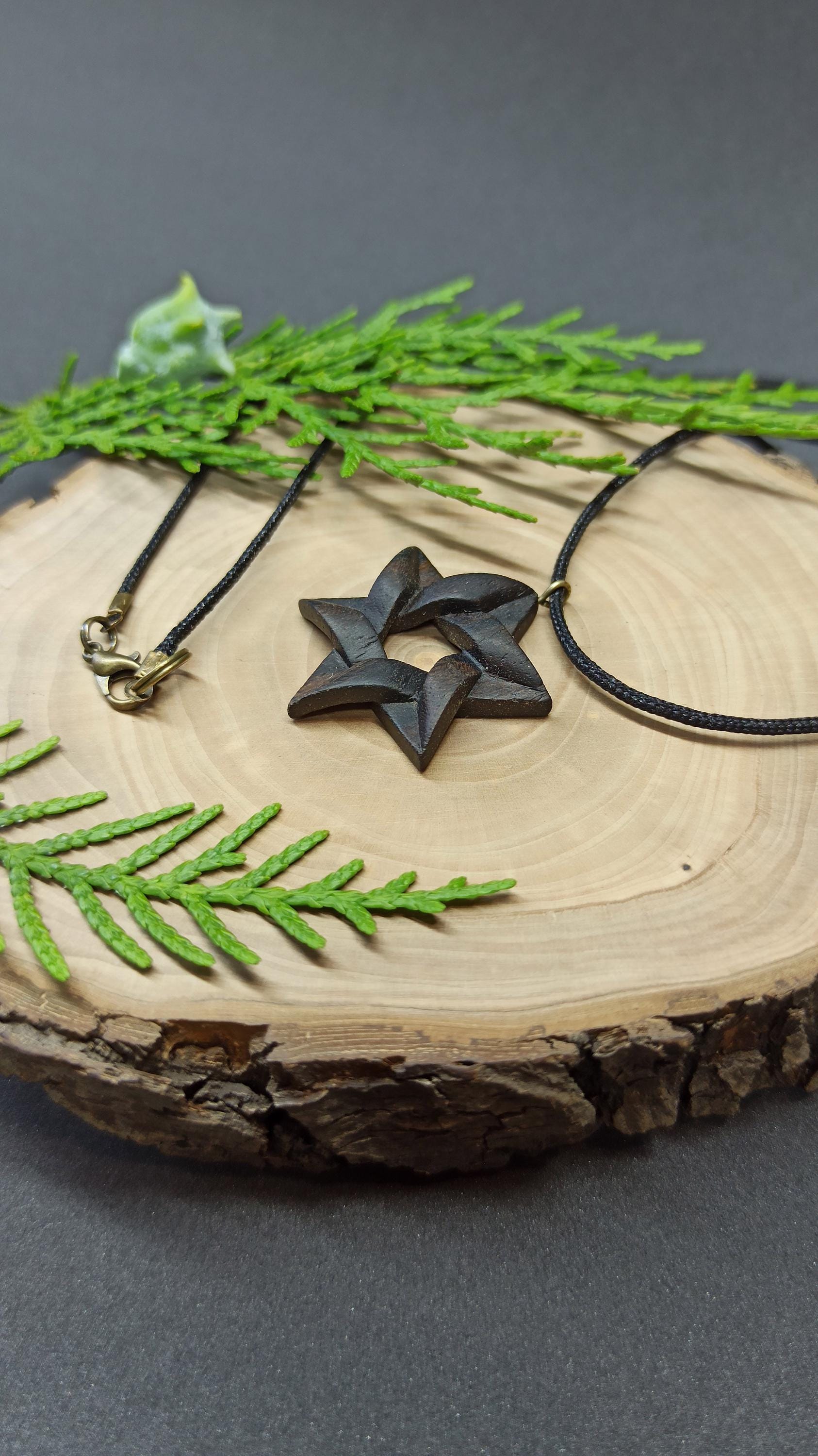 Star of David Handmade Wooden Pendant, Cocobolo, Dalbergia, Customization - Thumbnail 3