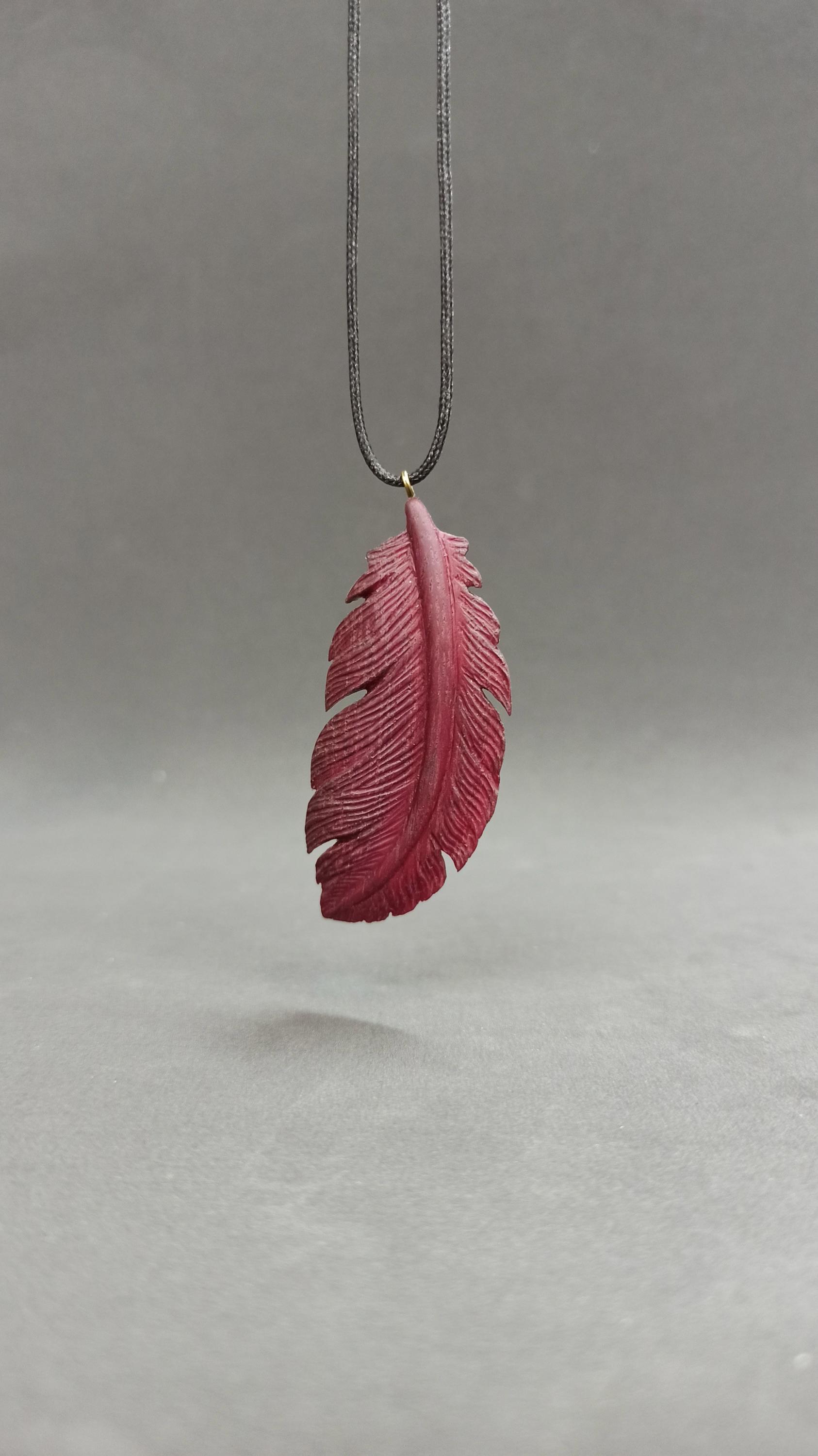 Wooden Handmade Feather Pendant Feather, Amaranth, Customization