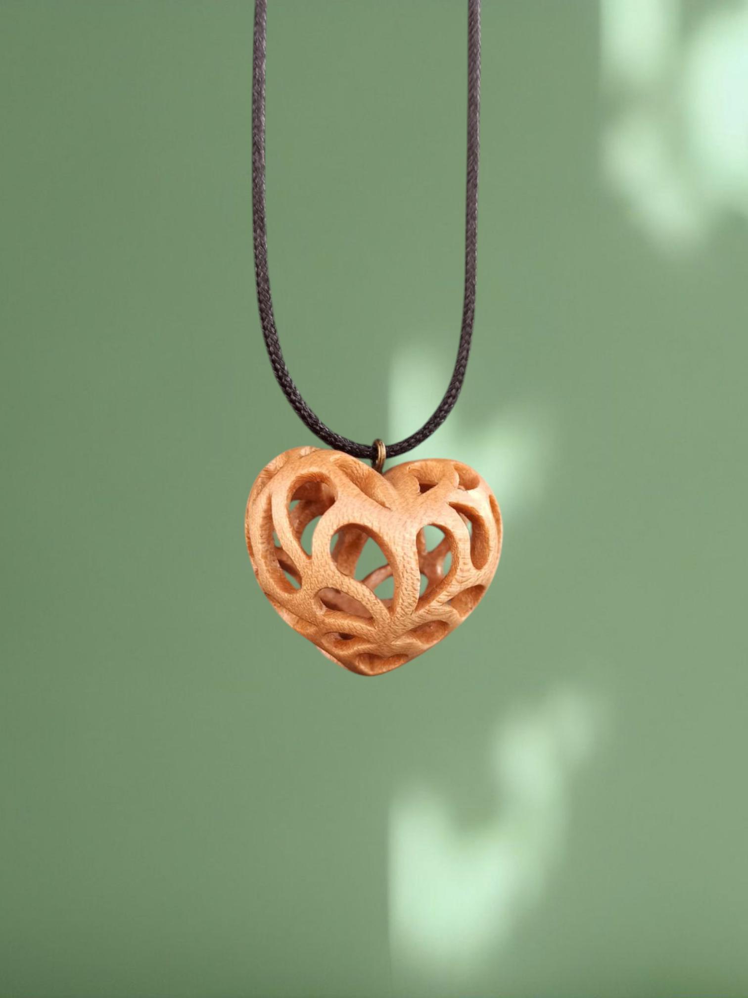 Wooden Handmade Pendant Openwork Heart, Maple, Bog oak, Mahogany, Amaranth, Rosewood, Customization