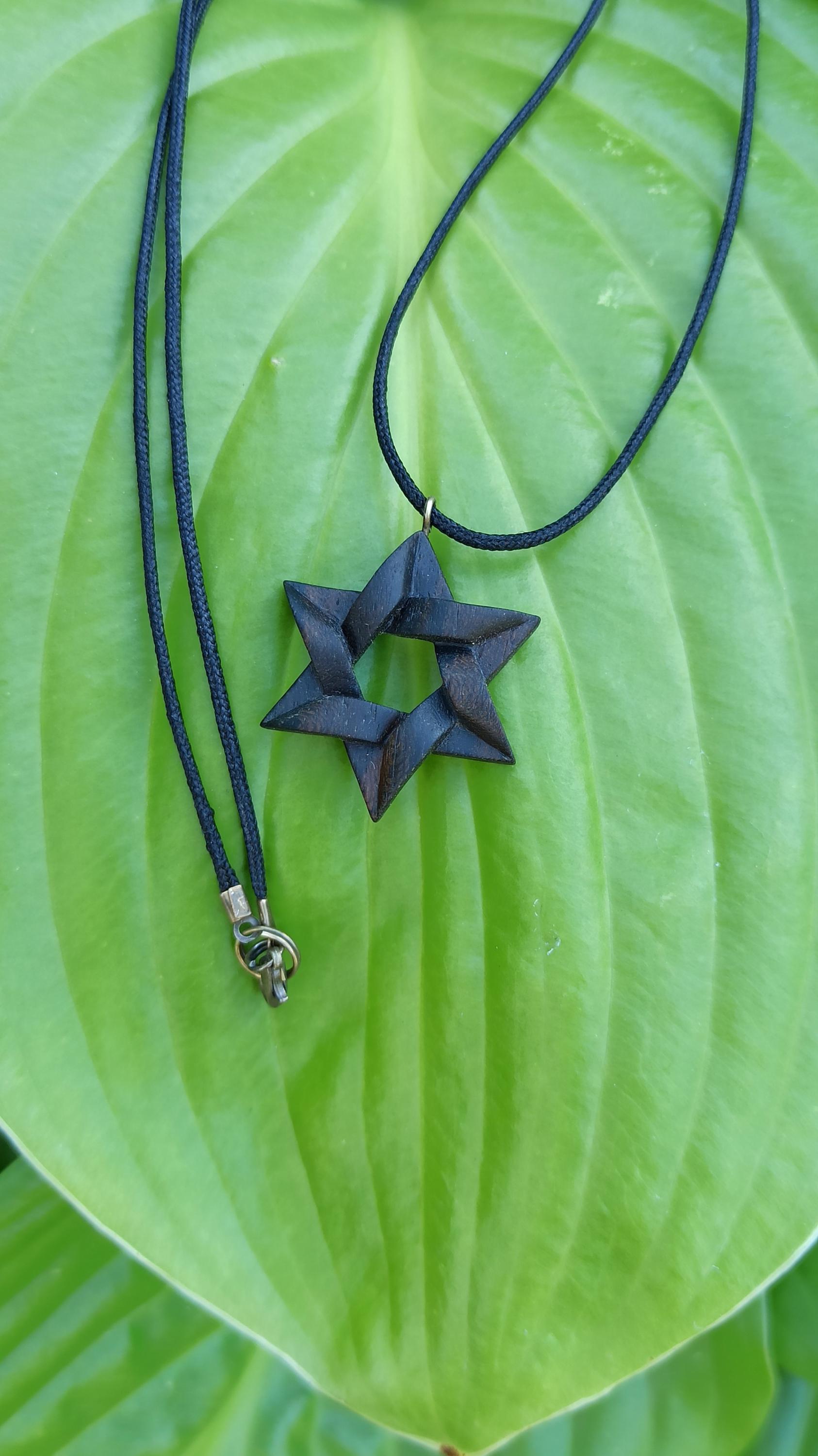 Star of David Handmade Wooden Pendant, Cocobolo, Dalbergia, Customization - Thumbnail 7