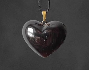 Hand Carved Bog Oak Heart Necklace | 3D Ancient Black Wood Pendant | Romantic 5th Anniversary Gift for Her