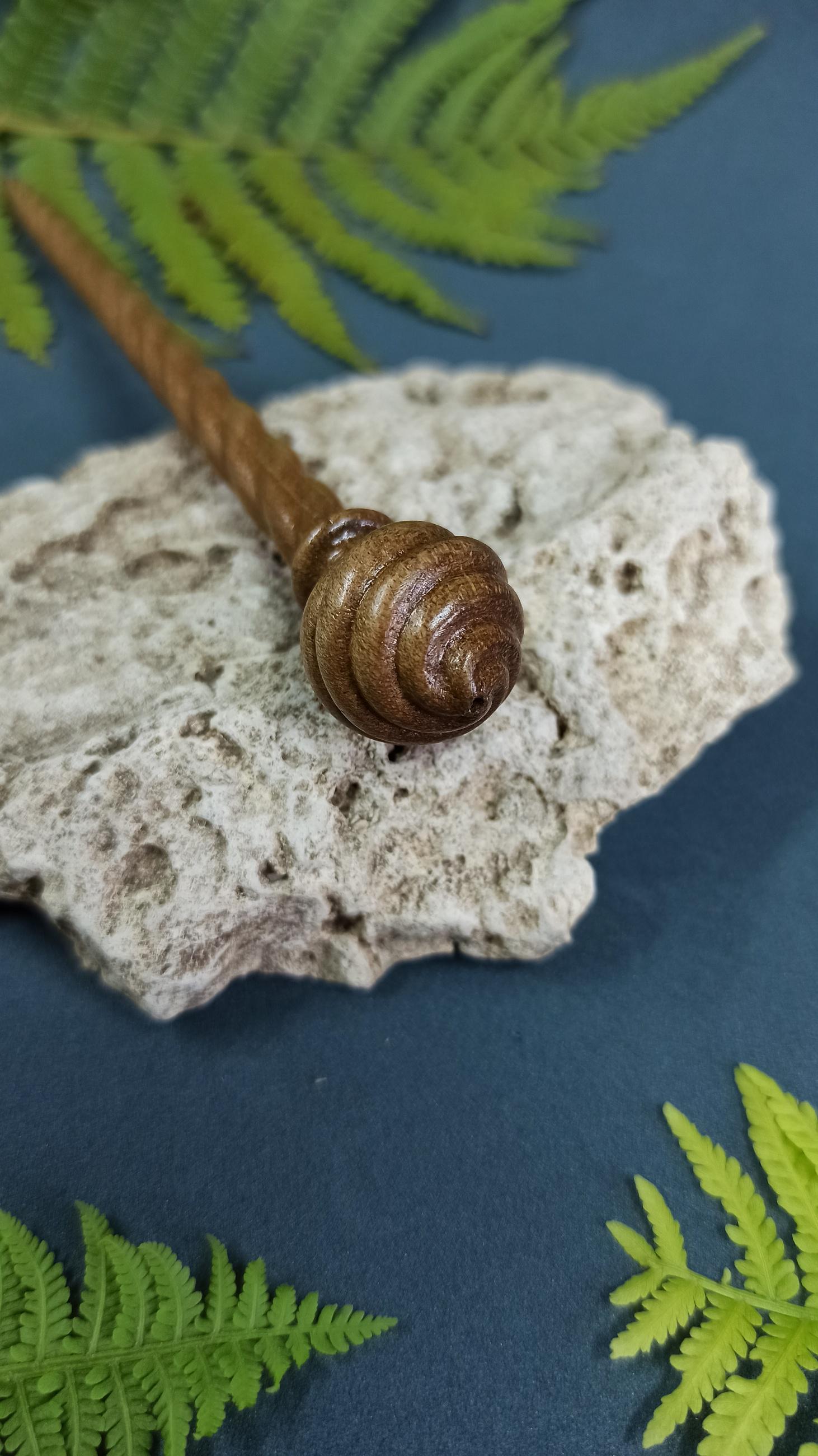 Carved Walnut Wood Hair Stick, Elegant Spiral Hair Pin, Classic Woodland Accessory, Choice of 7 Woods & Set - Thumbnail 2