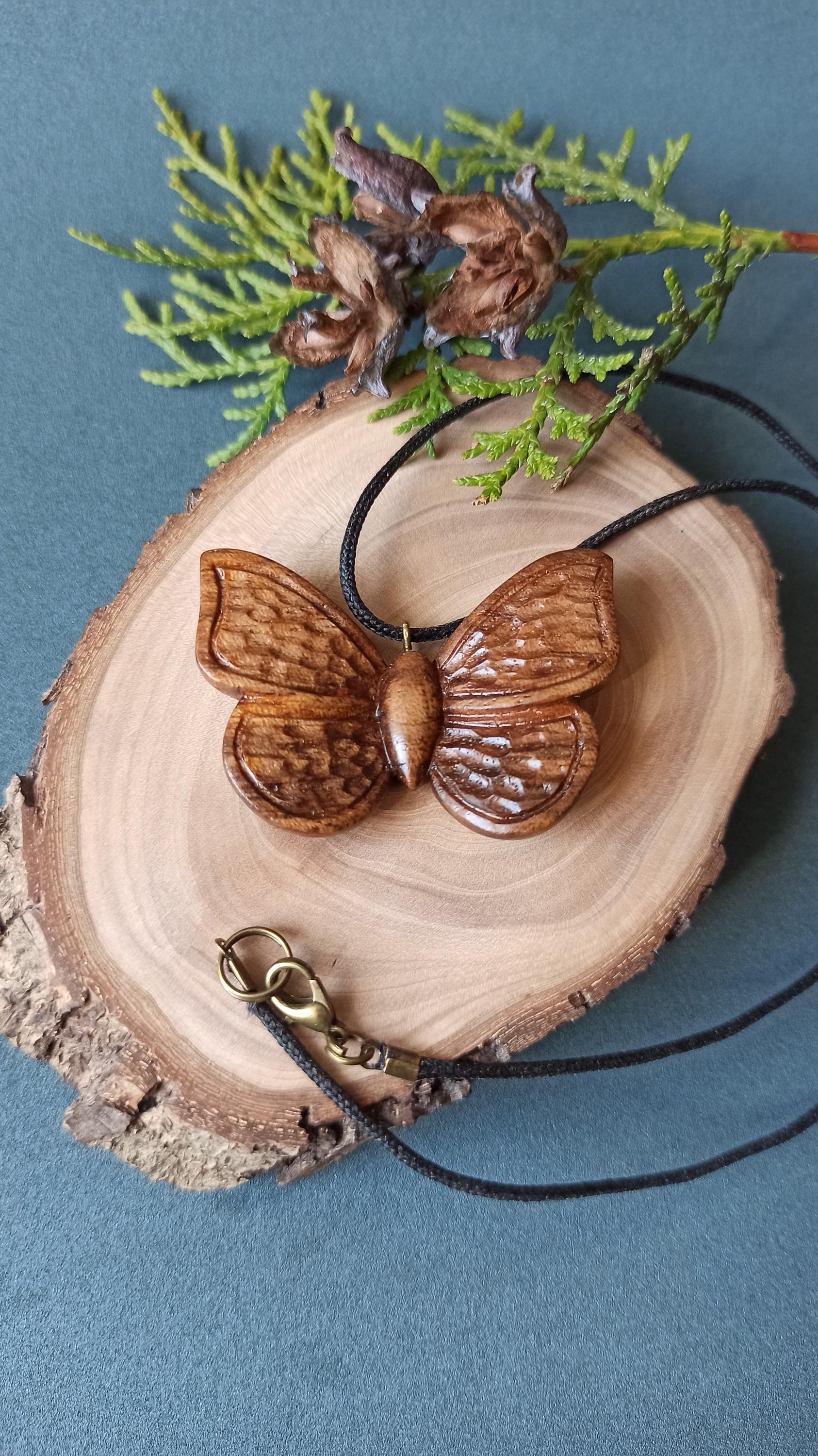 Wooden Handmade Pendant Butterfly, American Walnut, Rosewood, Amaranth, Sapele Mahogany, Bog Oak, Maple, Oak, Customization - Thumbnail 2
