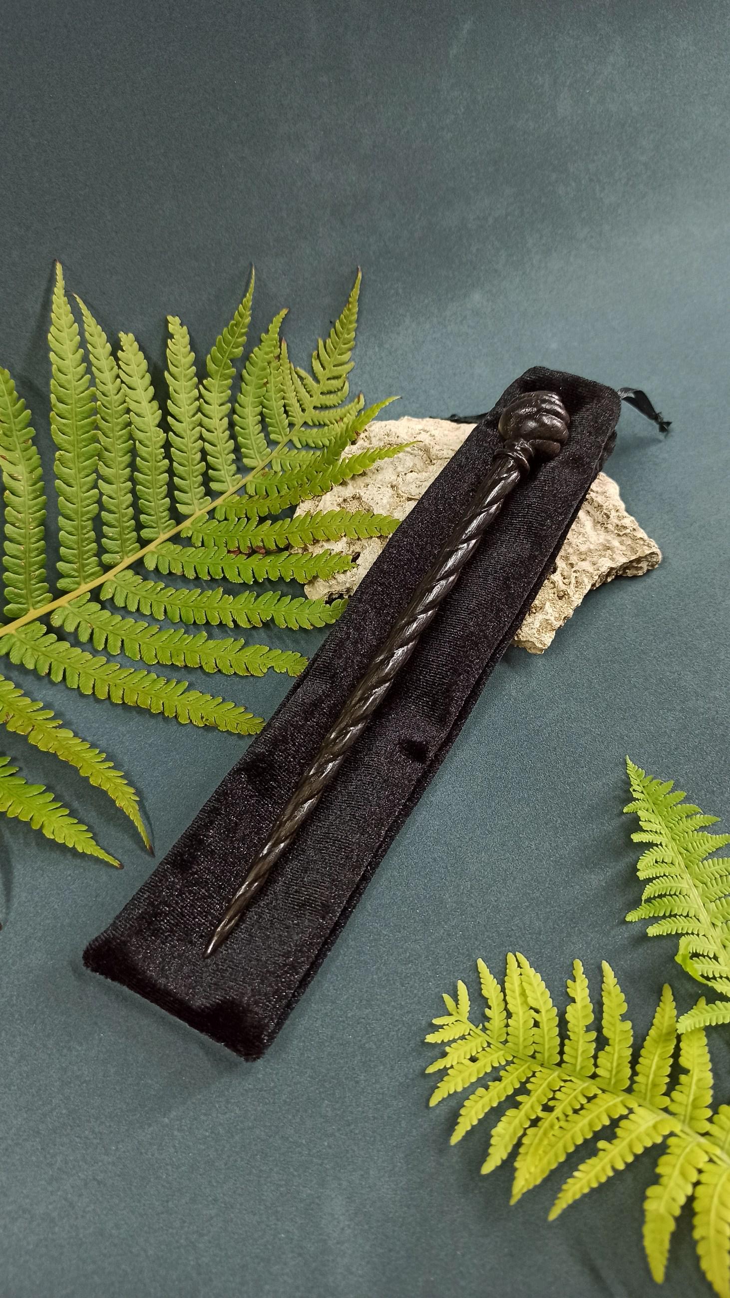 Hand Carved Bog Oak Hair Stick, Spiral Wood Hair Pin, Dark Academia Accessory, Choice of 7 Woods & Full Set - Thumbnail 7