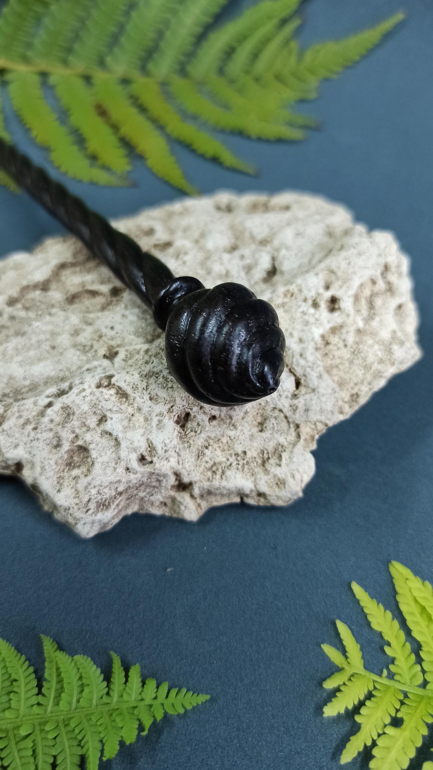 Hand Carved Bog Oak Hair Stick, Spiral Wood Hair Pin, Dark Academia Accessory, Choice of 7 Woods & Full Set - Thumbnail 2
