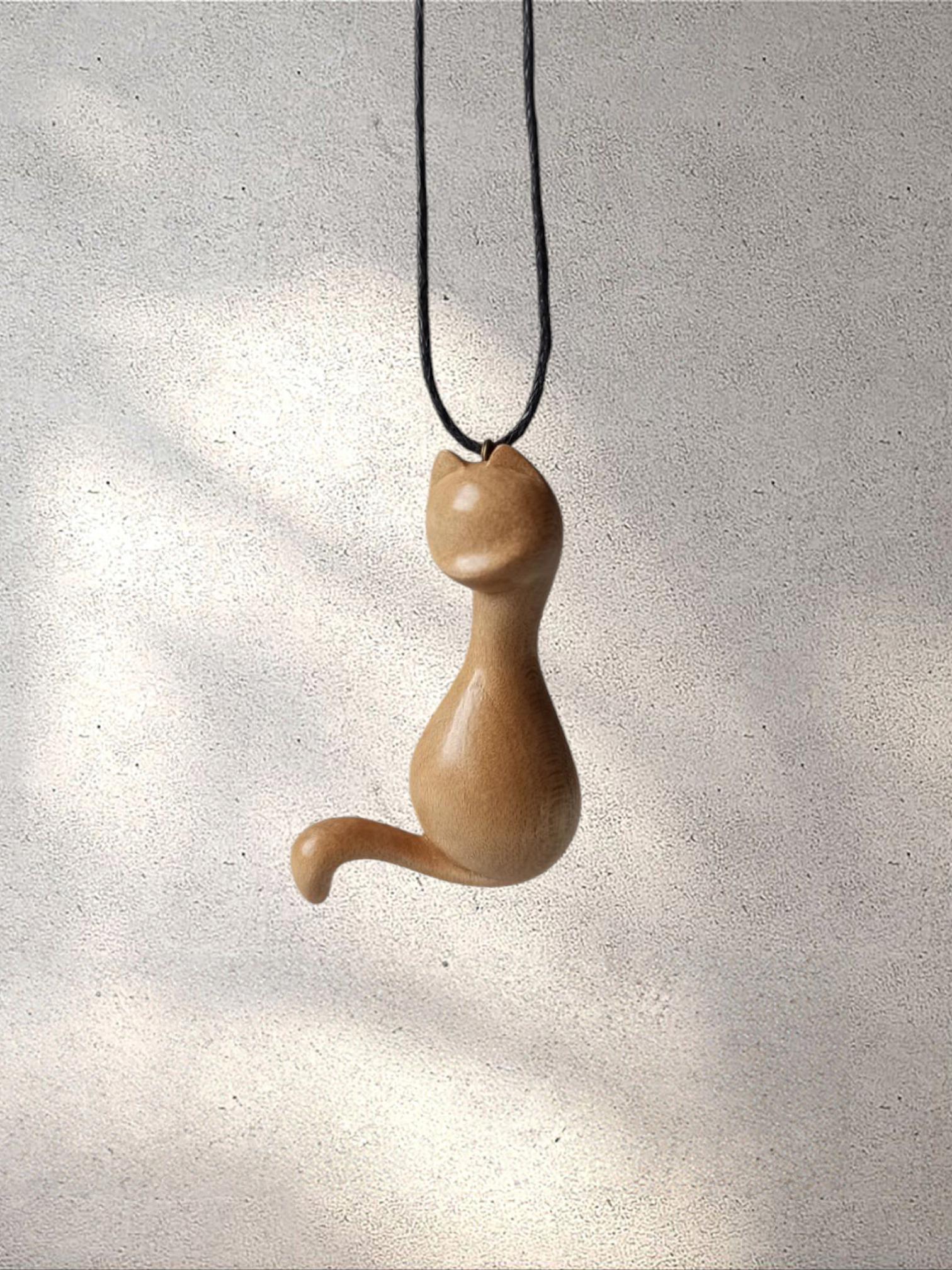 Handmade Wooden Pendant Cat, Maple, Bog oak, Customization