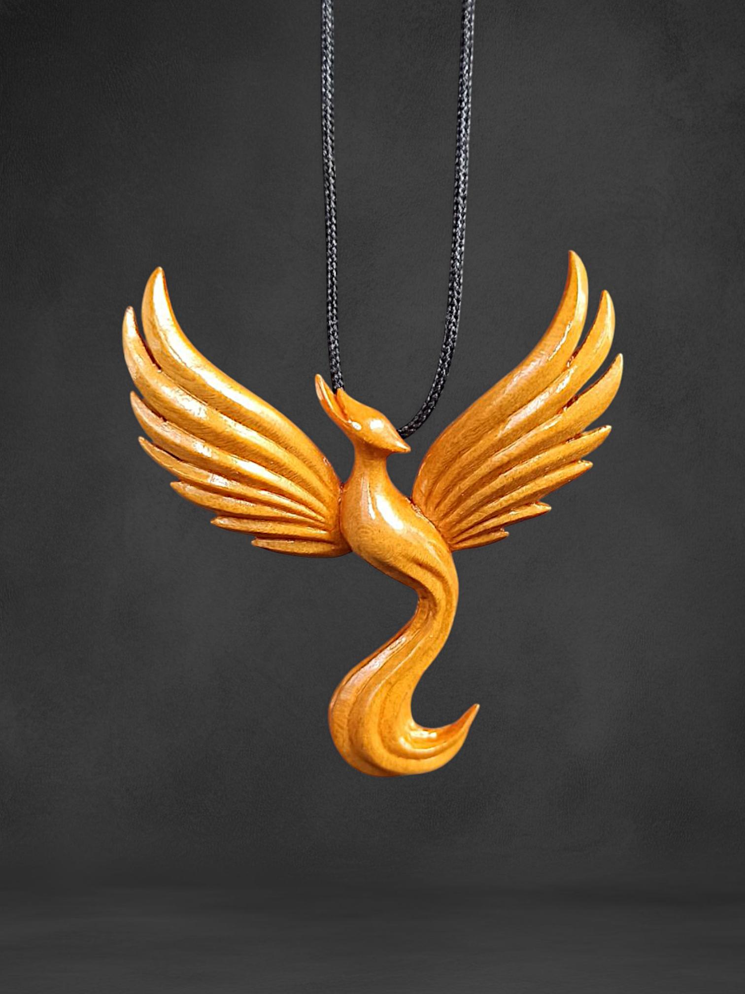 Wooden Handmade Phoenix Pendant, Golden maple, Rosewood, Amaranth, Padauk, Customization - Thumbnail 7
