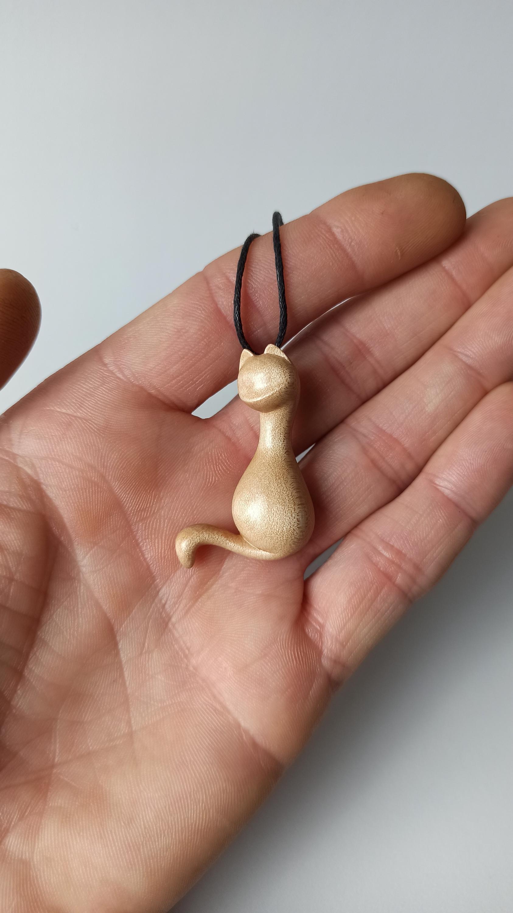 Handmade Wooden Pendant Cat, Maple, Bog oak, Customization - Thumbnail 7