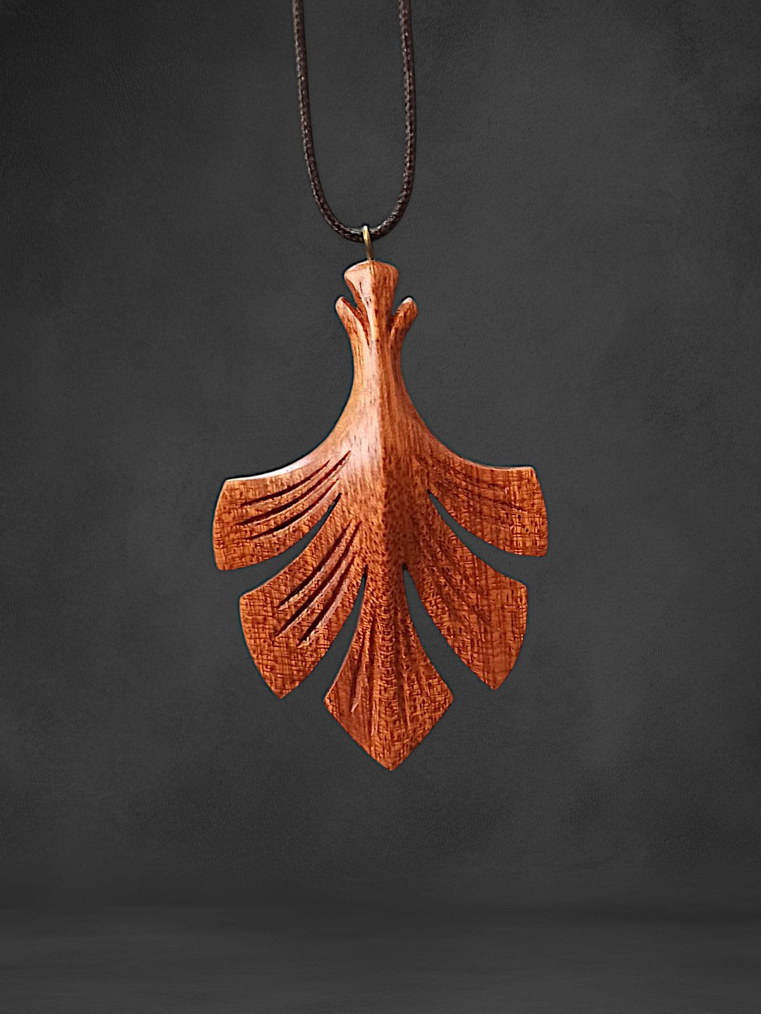 Wooden Handmade Pendant Leaf, Sapele, Customization