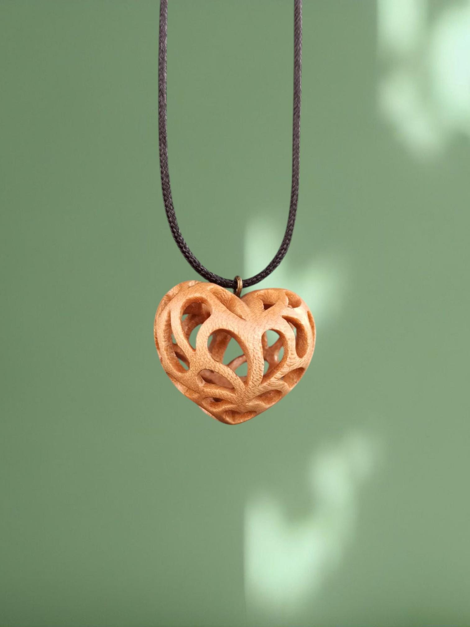 Wooden Handmade Pendant Openwork Heart, Bog oak, Maple, Mahogany, Amaranth, Rosewood, Customization - Thumbnail 7