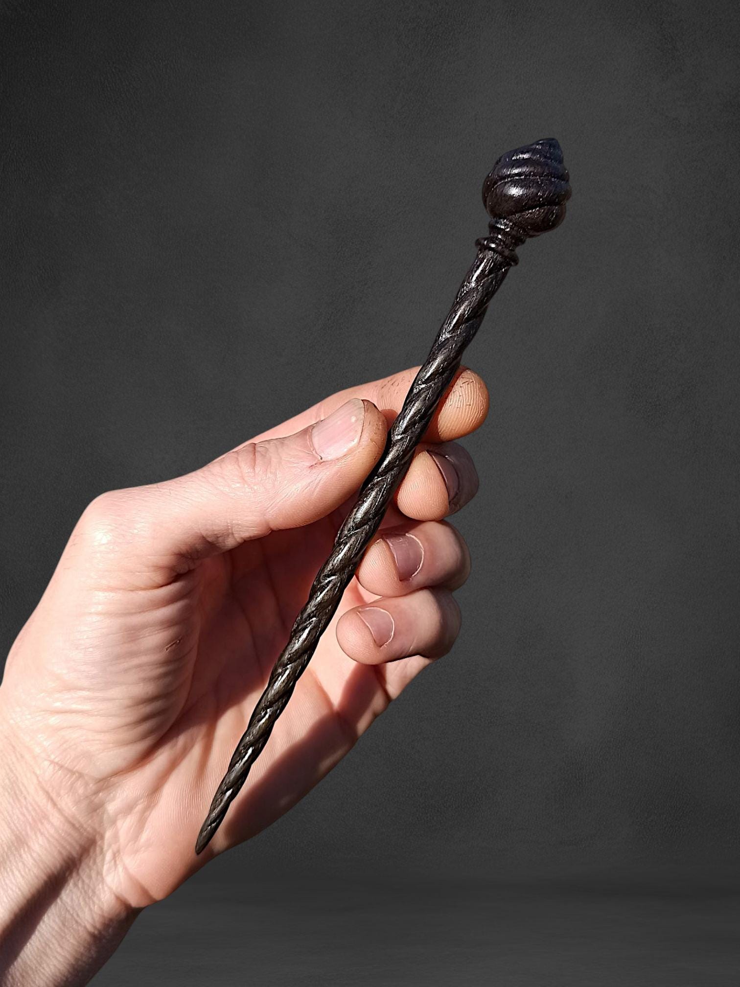 Hand Carved Bog Oak Hair Stick, Spiral Wood Hair Pin, Dark Academia Accessory, Choice of 7 Woods & Full Set
