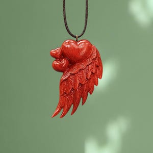Wooden Handmade Angel Wing Heart Pendant, Golden maple, Padauk, Basswood, Linden, Customization